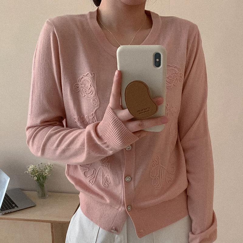 Women's Knit Cardigan Outerwear: Round Neck, Spring/Summer 2026 Fashionable Sweater Top.