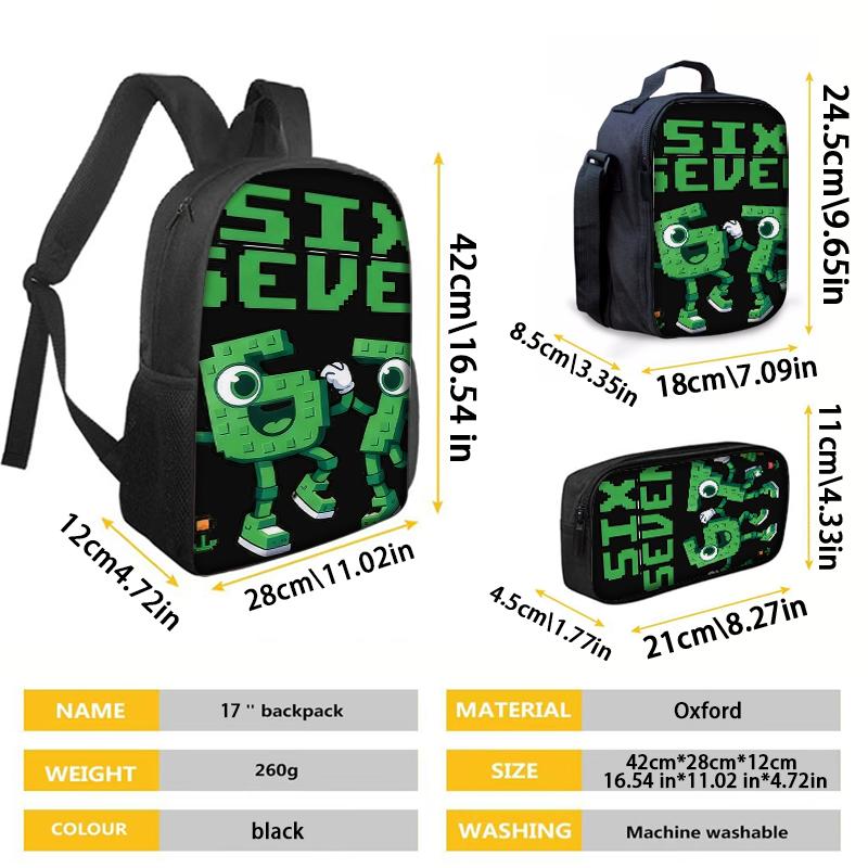 3PCS Numbered 6&7 Pattern Backpack Set | The Perfect Choice for School & Travel