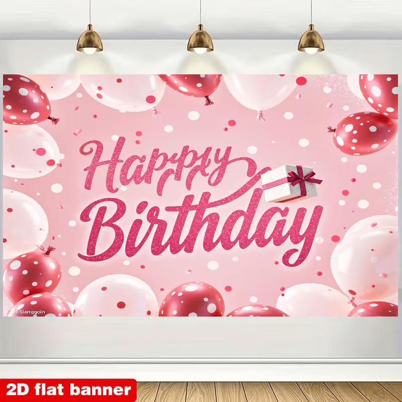 2D Pink Glitter Birthday Backdrop Home Party Celebration Photo Background 47.2x31.5inch/120*80cm