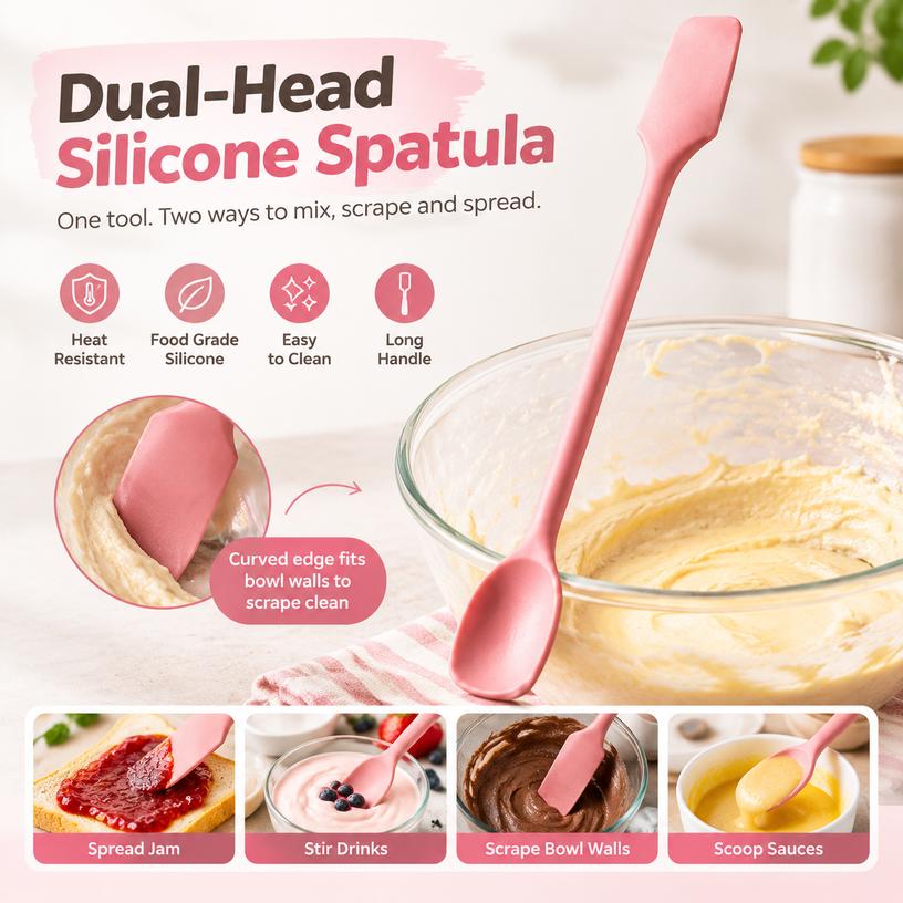 Dual-Head Silicone Spatula Heat Resistant Long Handle