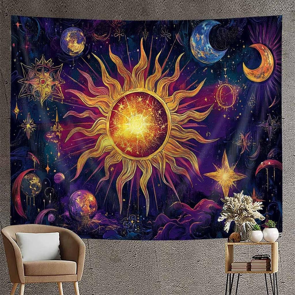 VIKAMA Cosmic Star and Moon Mythology Tapestry Sun and Moon in Harmony Meditation Room Theme Bohemian-Style Living Room