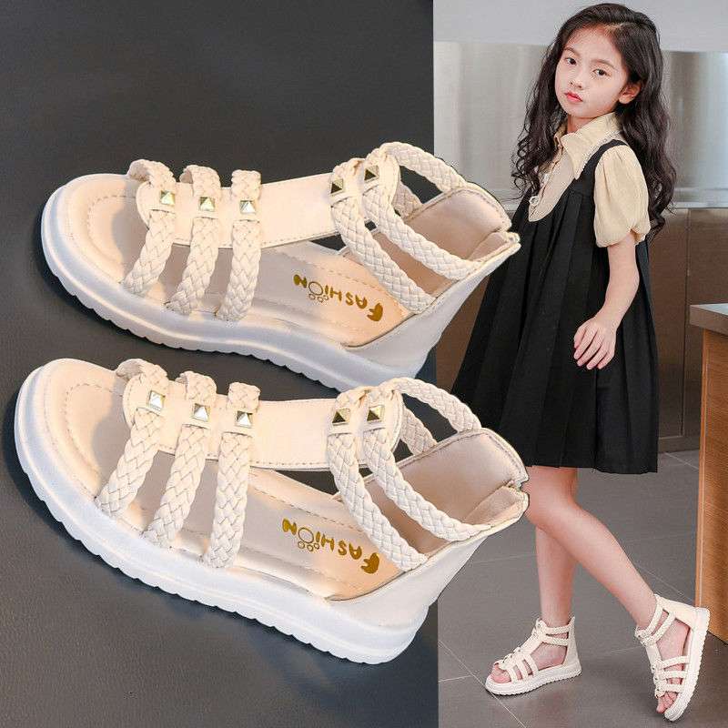Girls Sandals Summer 2025 New Children's Soft Sole Medium and Older Children's Sports Princess Baby Open-toed Roman Shoes