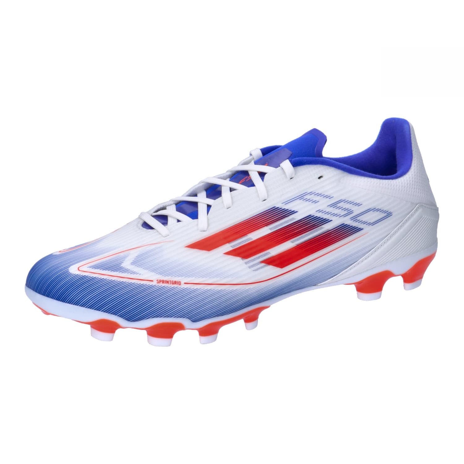 Adidas F50 League Soccer Unisex Blue Size HG/AG Cleats, Adult, NIR08, White/Solar Red/Lucid (IF1341), 26.5cm