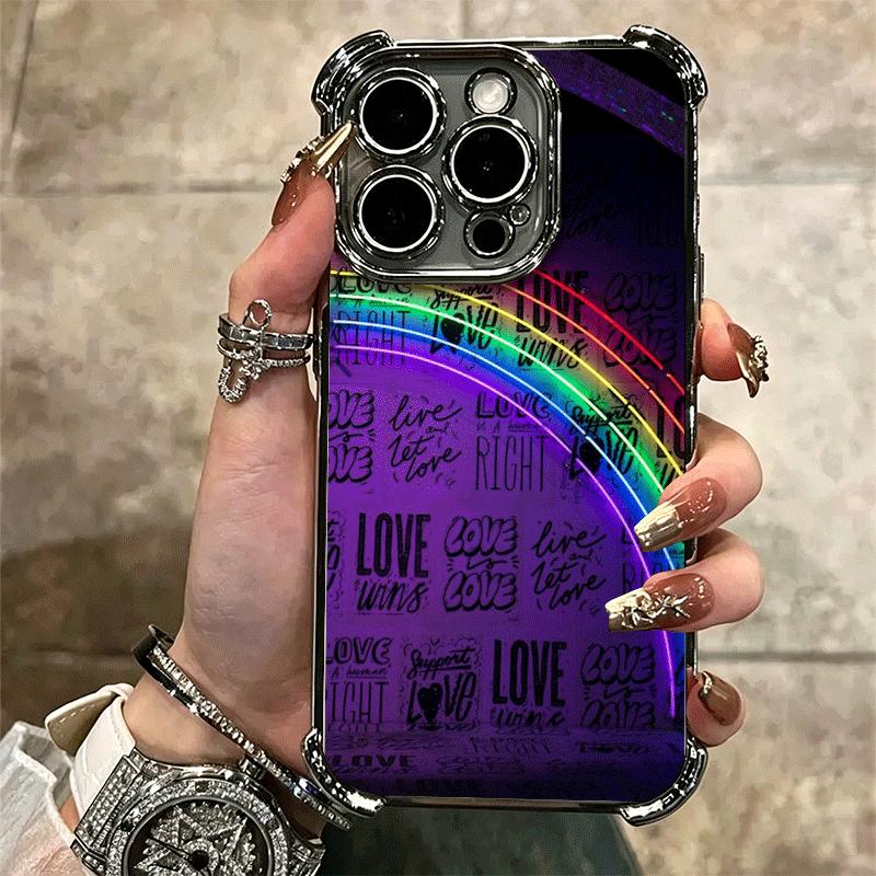 LGBT Rainbow Love Is Love Plating Phone Case For Iphone 16 17 Pro Max Air 16E 14 15 Plus 12 13 Mini Anti-Fall Airabag Cover