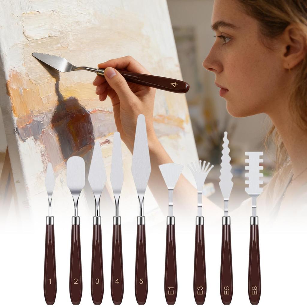 9Pcs Palette Knife Set Stainless Steel Spatula Painting Knives ergonomic Handle Painting Pallet Knife Set for Oil Painting