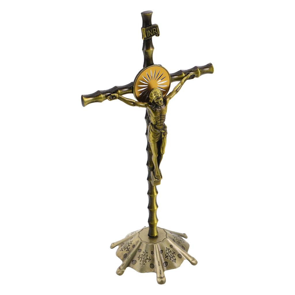 Vintage Cross Decoration Home for Shelf Statue Table Centerpiece Statues Antique Crucifix Figurine Metal Wall Decorations