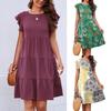 Summer Dress Women Dresses Party Dress Round Neck Short Sleeve Solid Color Print Splicing Women O-neck Red Casual Women's Dresses