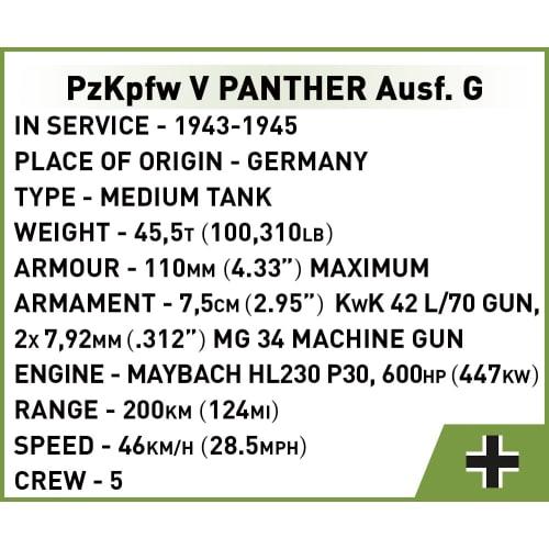 COBI Building Blocks German PzKpfw V Panther Ausf. G. Tank, 1/48 Scale, 298 Pieces, Compatible with Lego, Made in EU, 2713