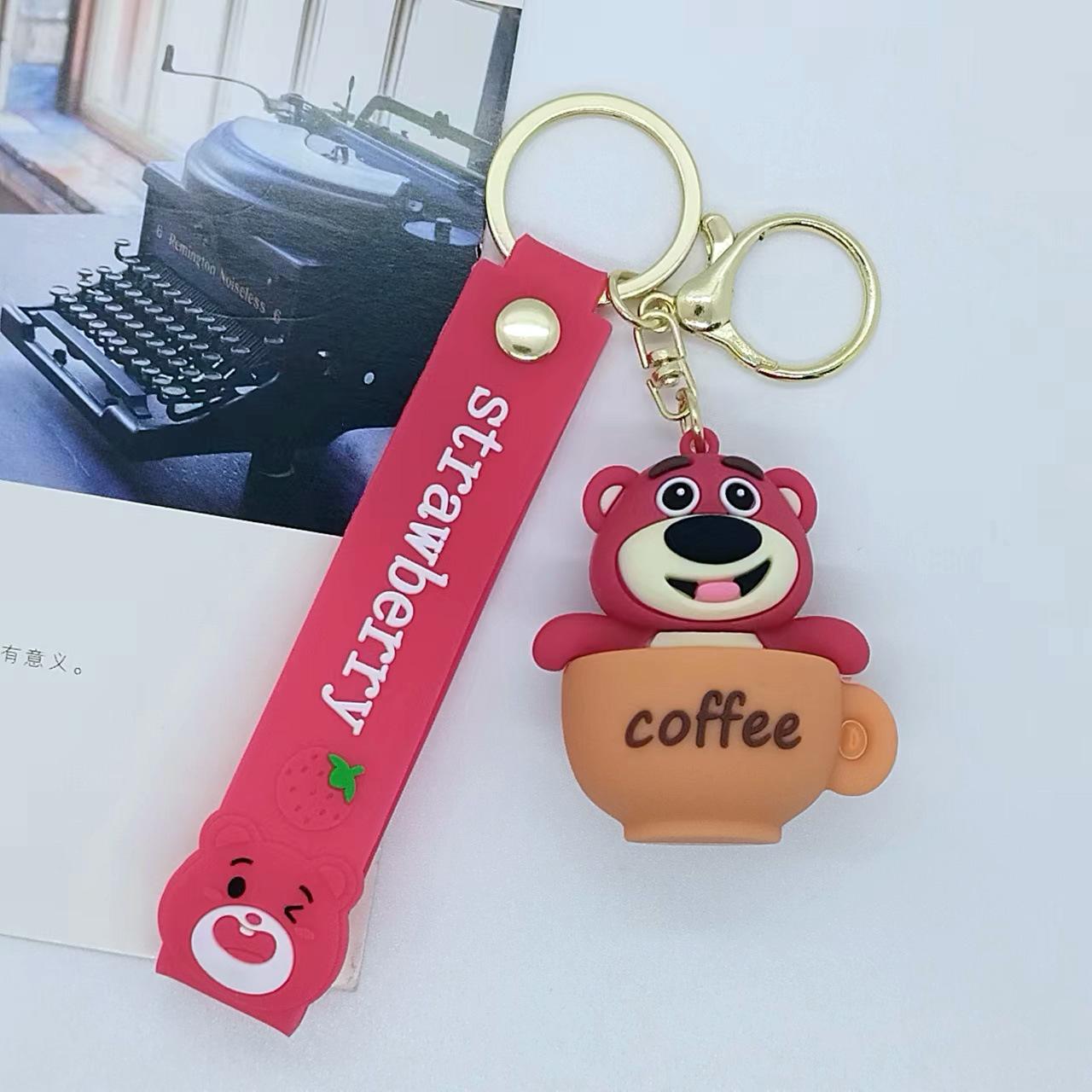 

New Creative Cartoon Greedy Strawberry Bear Keychain Bag Car Keychain Accessories Wholesale Kawaii Cute Personalized Gifts Y2k