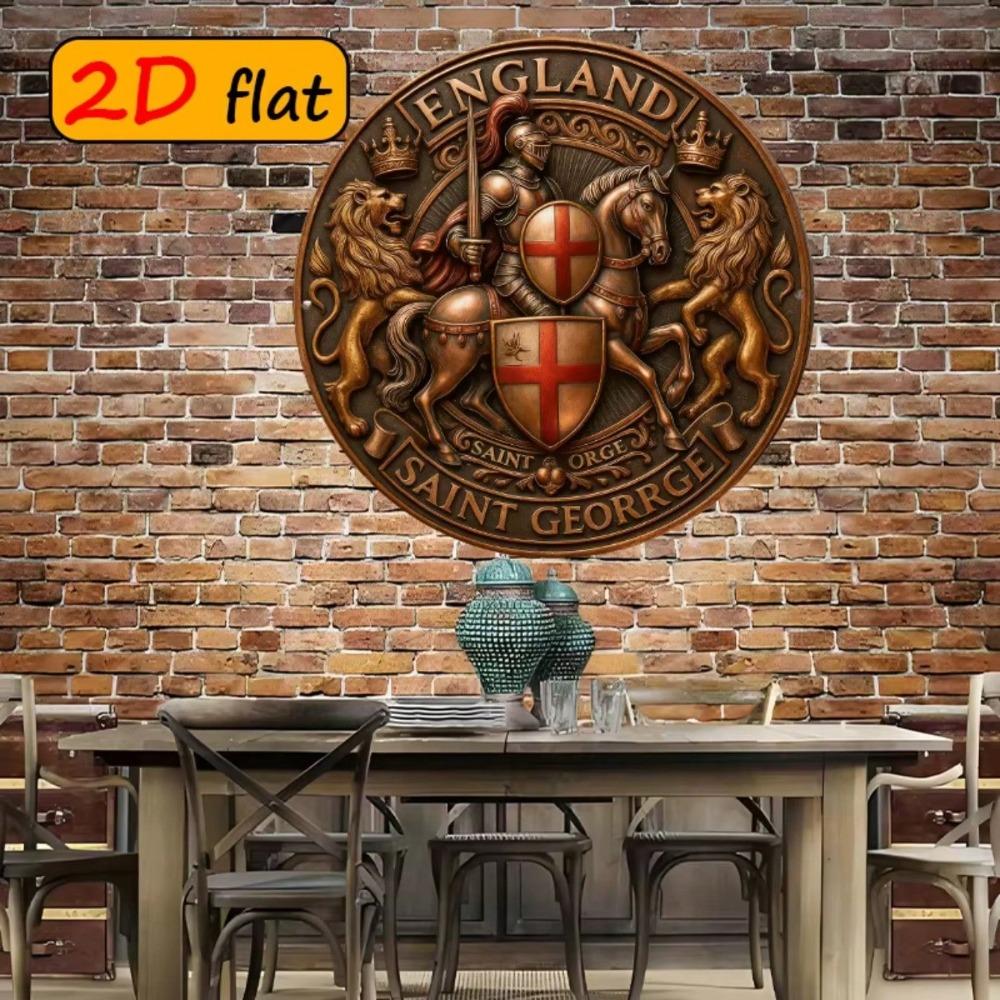 Cavaliere Medievale che Uccide un Drago Decorazione da Parete Rotonda in Metallo 2D Targa di San Giorgio Per Studio