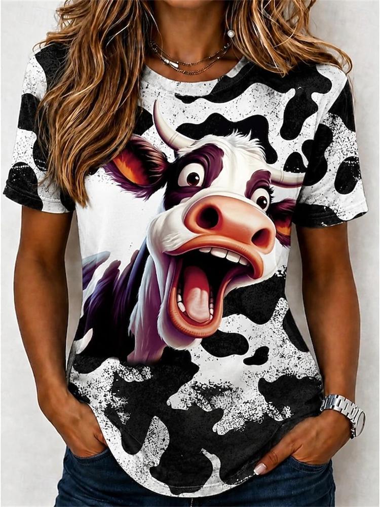 2026 New Women's Fashionable Short-Sleeve T-Shirt Fun Cow Print T-Shirt Trendy Street-Style Women's Short-Sleeve Top