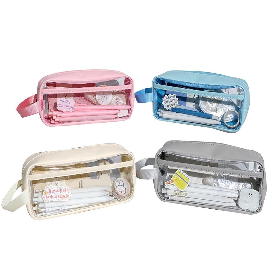 Gjennomsiktig Blyantveske med Stor Kapasitet Ins Stil Skoleetui Stasjonærholder Vanntett Bærbar Pennal Blyantoppbevaringspose