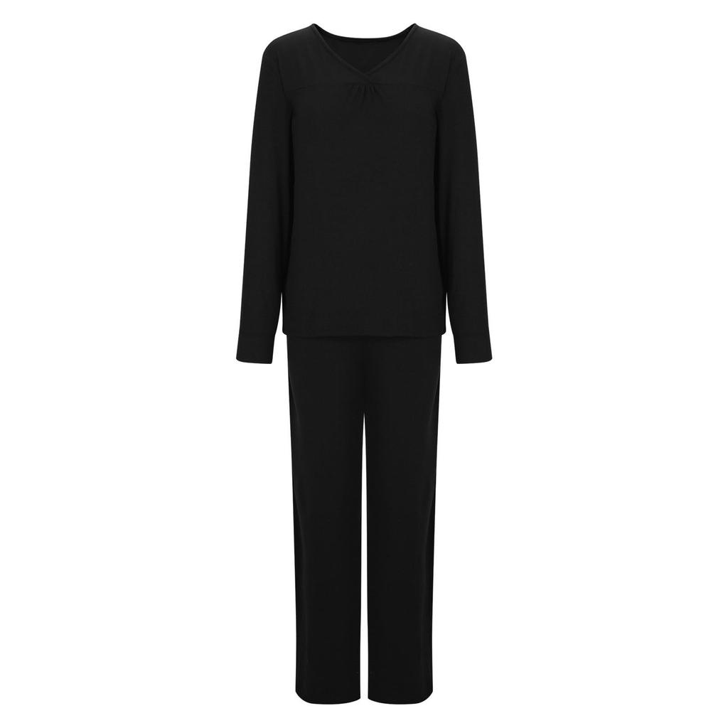 Women's Two Piece Activewear Set V-Neck Long Sleeve Tunic Top And Pants Casual Pajama Set