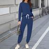 Sets For Women 2 Piece Round Neck Long Sleeve Shirts Colid Sweatpants Pocket Sets