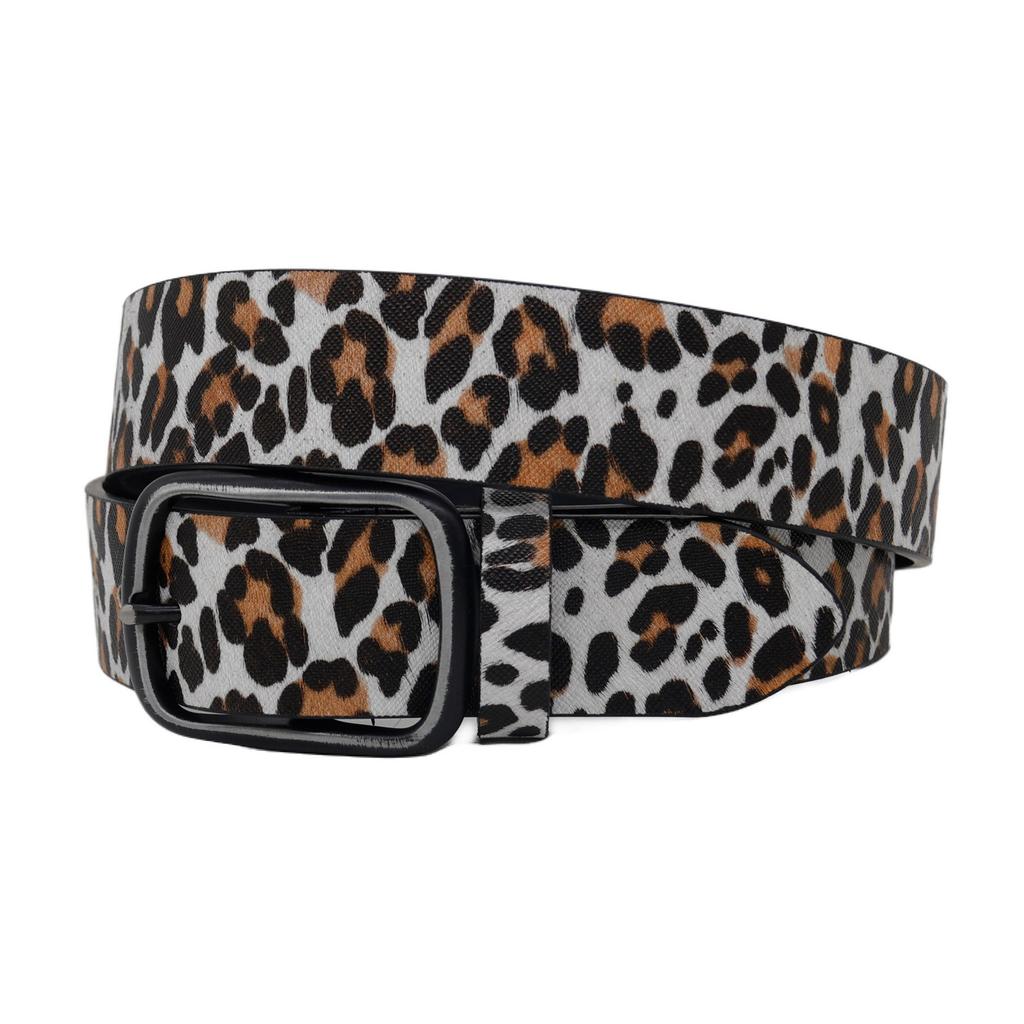 All Matching Leopard Pattern Belt for Women and Girl Simple Rectangle Buckle Waist Belt for Blouses Dresses and Coats
