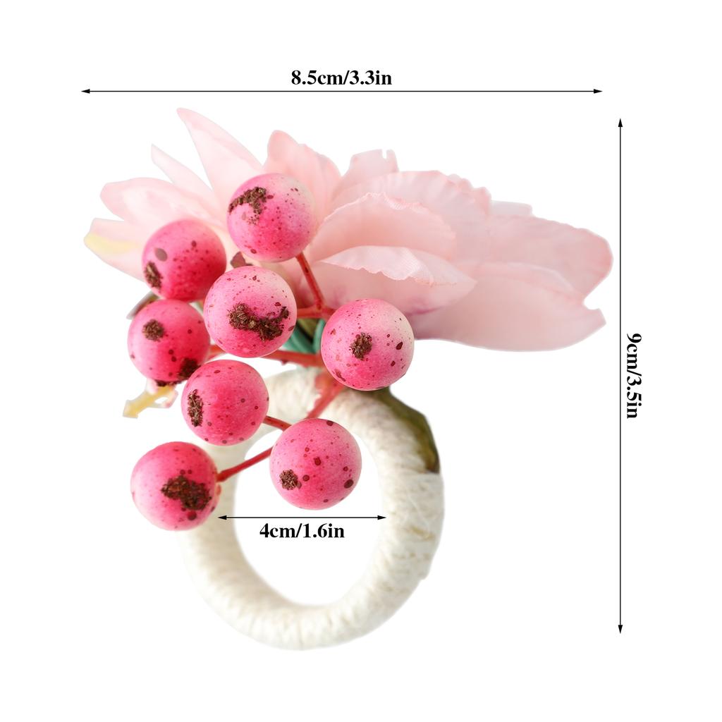 12Pcs Napkin Red Fruit Red Flowers Smoother Rugged Stylish Flower Napkin Ringfor Christmas Halloween