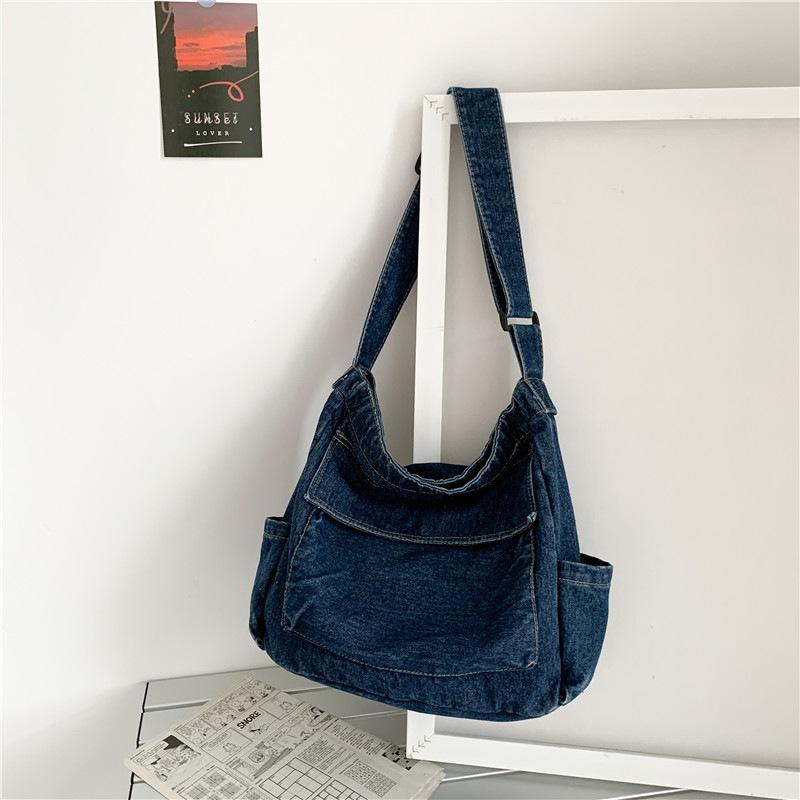 

Denim casual bag new Harajuku lazy wind messenger bag fashionable large capacity shoulder bag women one size fits all темно-синий