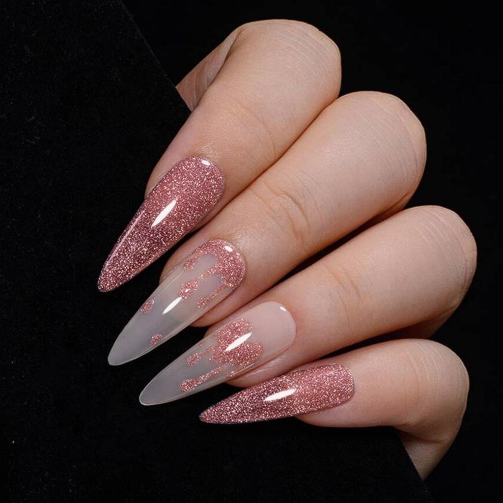 Watery Shimmer Diamond Gel Polish 2025: Glitter Pink Crushed Diamond Nail Art