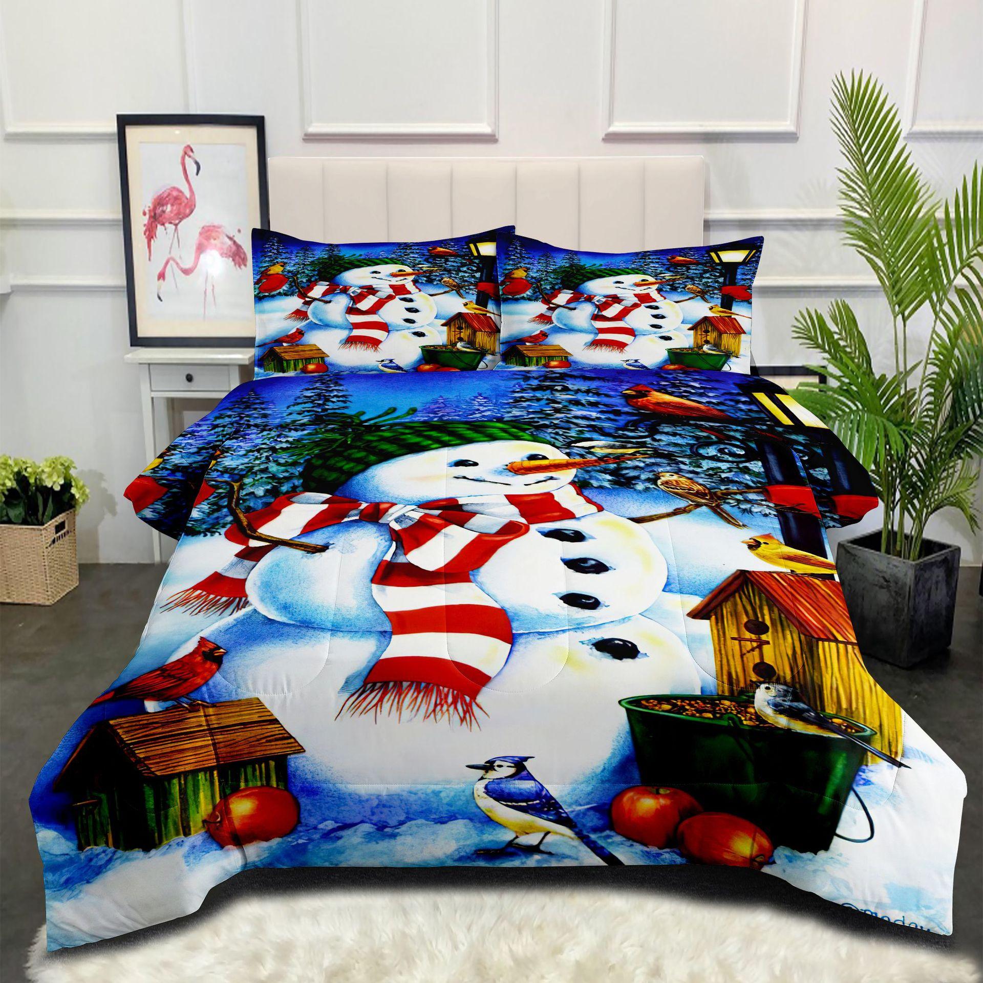 Quilt Kids Room Fat Quilt Feather Silk Quilt Christmas Illustration Digital Printing Quilt Cover Three-piece Set 140*200cm