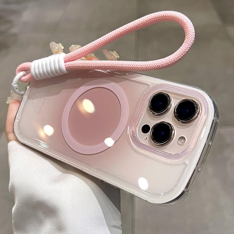 For Magsafe Gradient Hand Wrist Strap Case for iPhone 17 16 15 14 Pro Max 12 13 Magnetic Lanyard Color Contrast Shockproof Cover