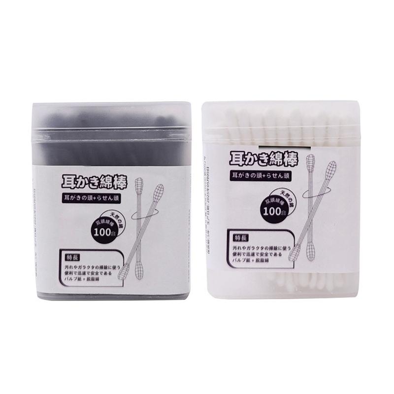 100Pcs/Box Double Head Cotton Swab Stick Ear Spoon Ear Clean Makeup Manicure Cotton Swabs Disposable Cleaning Tools
