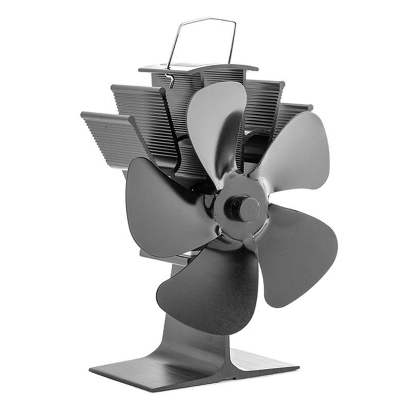 Домашний каминный вентилятор 5-лопастной вентилятор для печи, работающий от тепла, зимний, для помещений чёрный