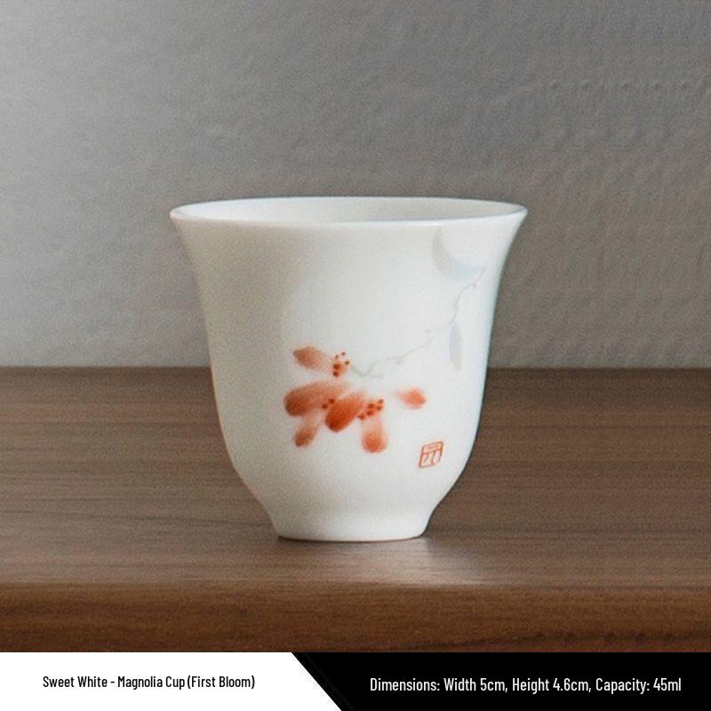 Magnolia White Porcelain Gongfu Tea Tasting Cup - Exquisite Small Ceramic Guest Cup
