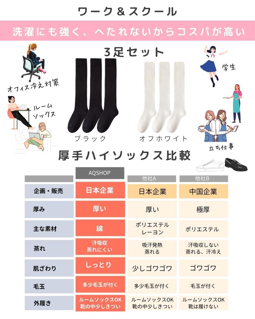 AQshop Warm Knee Black and Soft and Warm Cotton Room Sizes Women's Socks, Thick, White, Pile, Women's Socks, 3-Pair Set, 22.5-25cm (White)