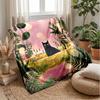 Black Cat In Basket Blanket Personalized Name Flannel Blanket Soft Cozy Plush Throw for Sofa Bed Lightweight Home Decor