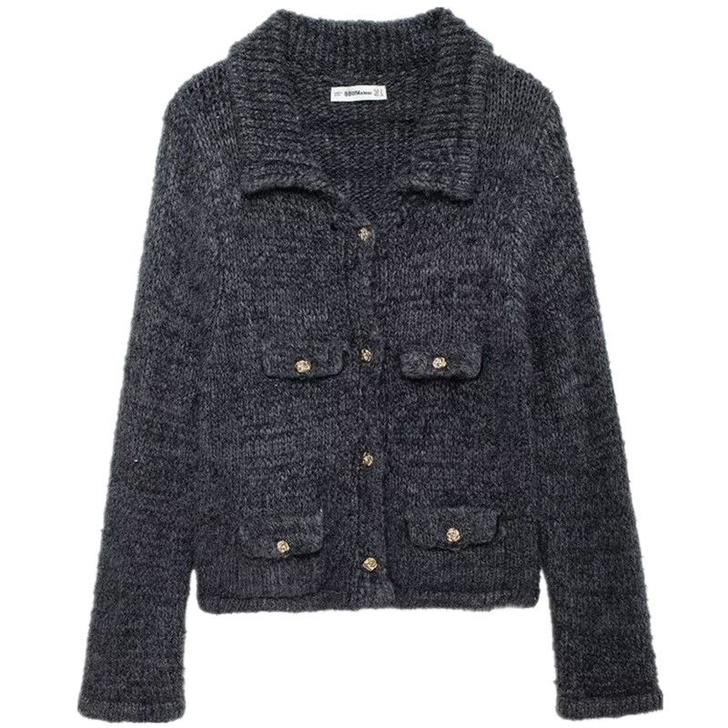 Fashion Style 2024 New Fall Women's Clothing Stylish Gray Short Version Knitting Cardigan Outwear 5711630