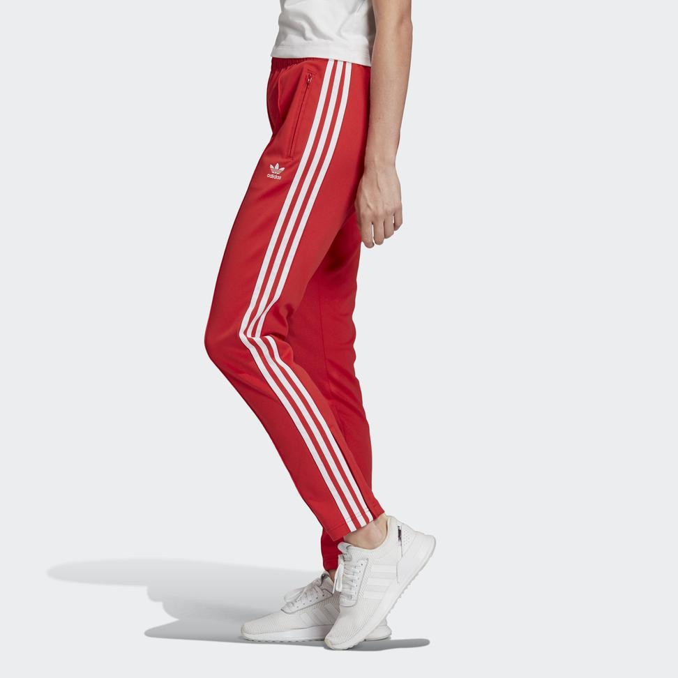 Adidas Originální tepláky SST Retro móda Úzký střih Ležérní Pohodlné Pletené Sportovní kalhoty Dámské Kalhoty Červené FM3319