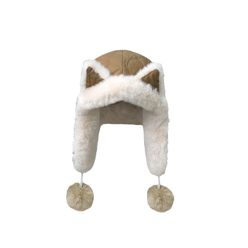 Fox Ears Plush Hat for Women In Autumn and Winter Cute New Style  Warm  Cycling Cold Proof  Versatile Plus Velvet Lei Feng Hat