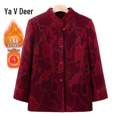 Yalu Faux Mink Velvet Woolen Coat for Elderly Women