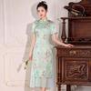 Elegant Long Cheongsam Dress Women 2026 Vintage Style With Stand Collar Diagonal Placket