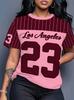 New Summer Womens Los Angeles 23 Graphic Fashion T Shirt Striped Short Sleeve O-Neck Daily Top Female Creativity Sport Home Tee