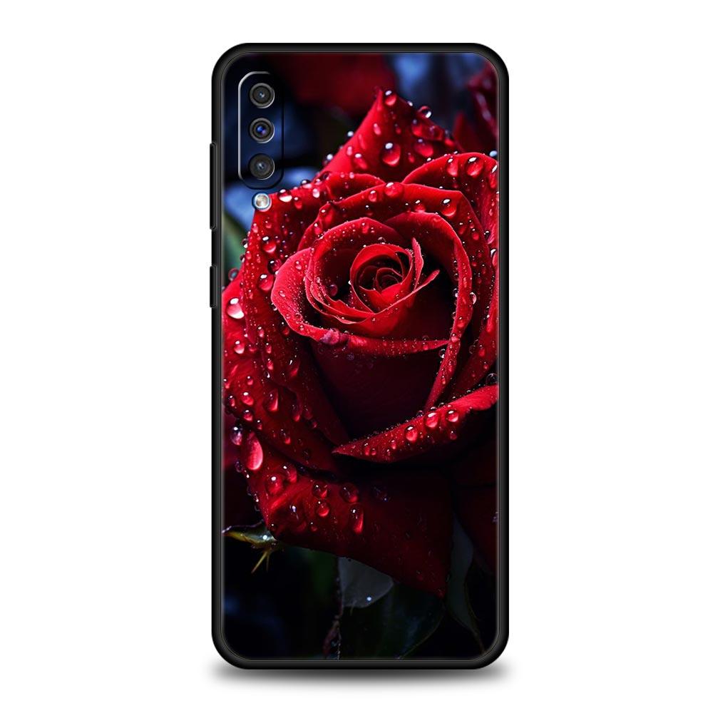 Case For Samsung A24 A12 A14 A32 A50 A70 A20E A20S A10S A22 A40 A34 A54 A42 A52 5G A02S A04s Cover Beautiful Red Rose Flowers