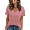 Womens' Fashionable And Casual Solid-color Basic V-neck Short-sleeved Top