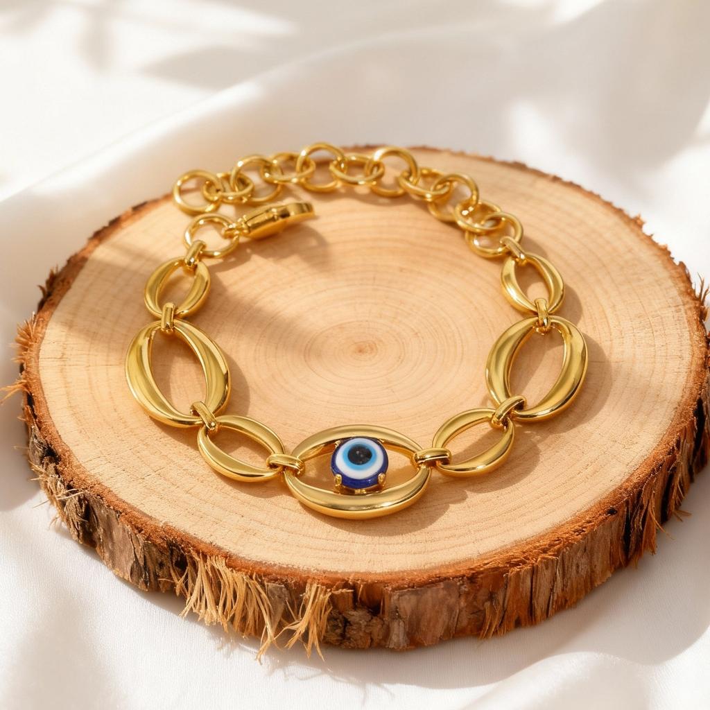 Distinctive Elliptical Devil's Eye Bracelet for Women,Stainless Steel Hand-made Chain Bracelets,Minimalist Lucky Jewelry Gift