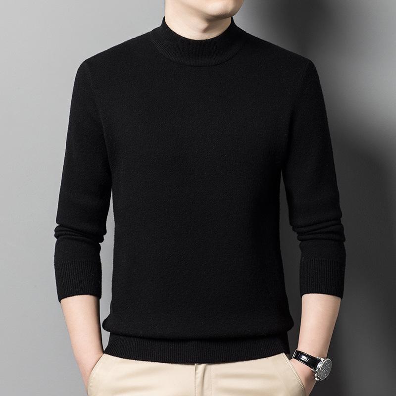 Men s Wool Half-High Collar Sweater - Semi-Worsted Close-Fitting Winter Layer XL