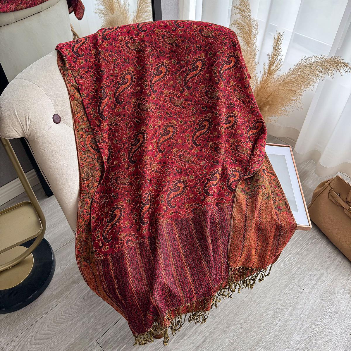 

Women S Ethnic Style Cashew Scarf Imitation Cashmere Shawl Dual-Purpose Travel Outside Decorative Scarf 195*70