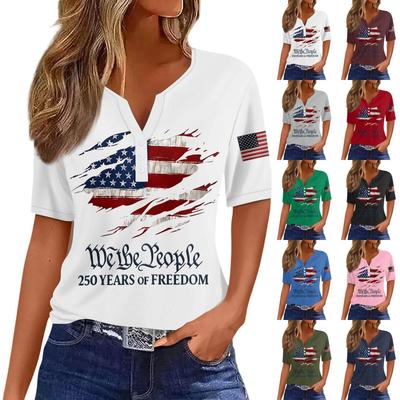 Shirt with Flag Print USA 250th Anniversary Shirt Patriotic Shirts for Women Short Sleeve Button Design Top