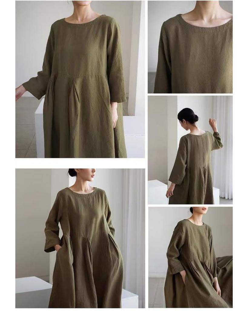 JINJUDUO Long Loose Cotton Women's Dress, Fashionable, Cute, Fit, Vegan, Trim, Casual, Summer, Fall, (Navy, M)