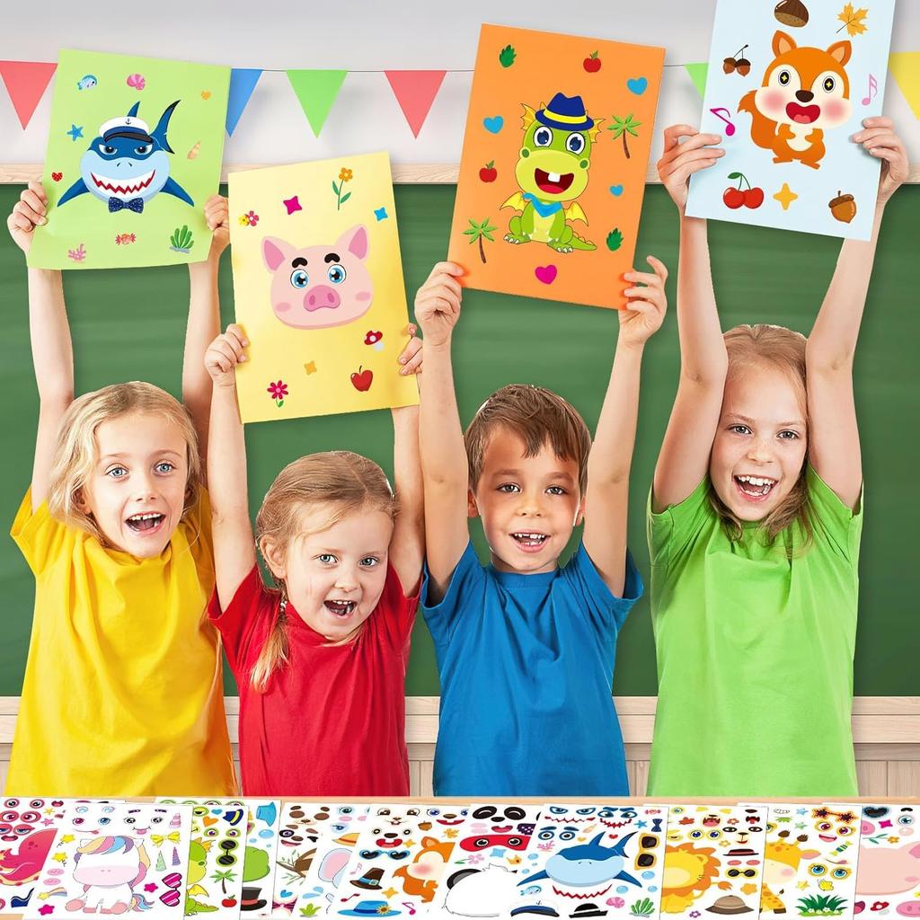 JULMELON 24 Sheets Make a Face Stickers for Kids, Make Your Own Animal Stickers, Classroom Fantasy Animal Mix and Match Sticker Sheets for Boys Girls