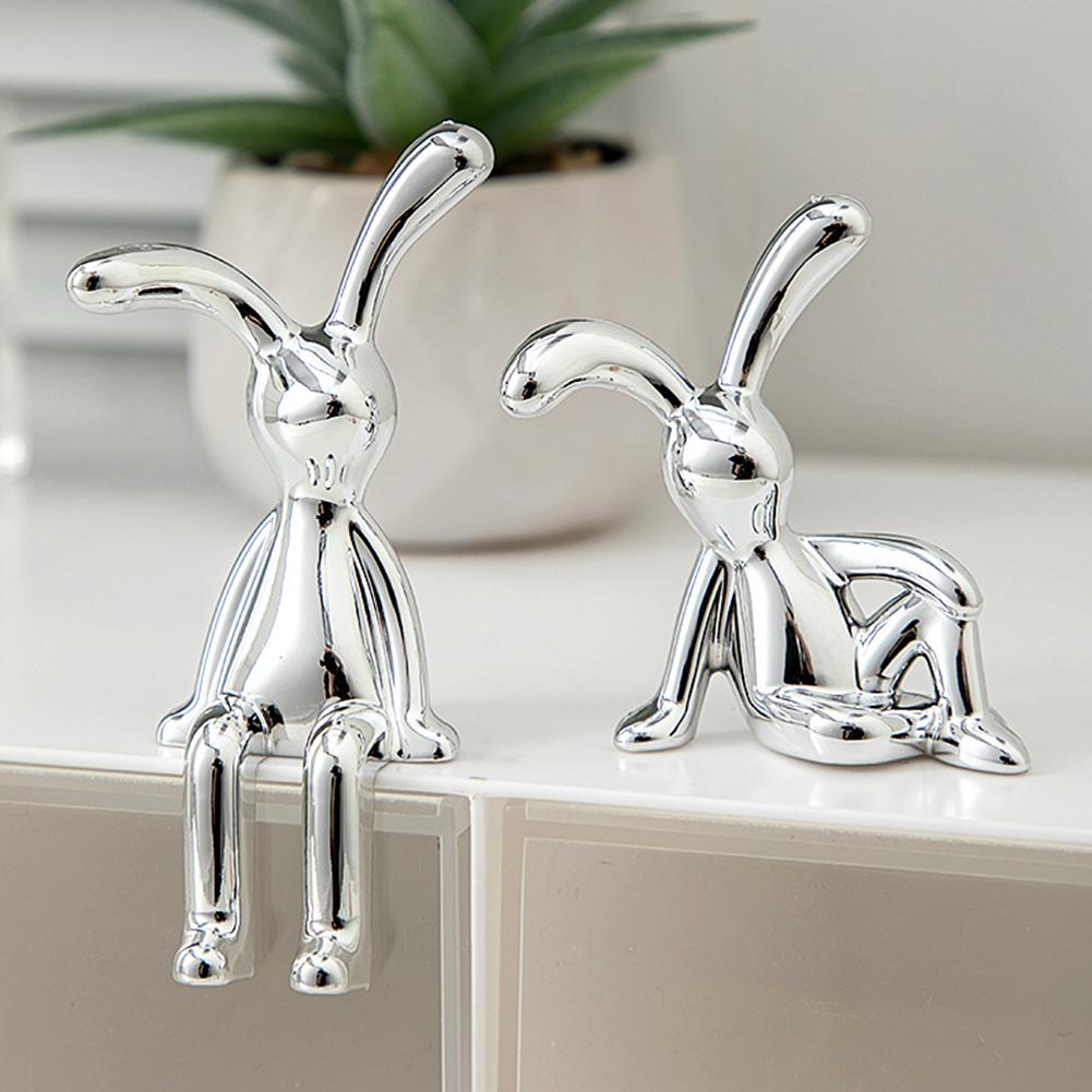 Cute Rabbit Figurine Modern Style Rabbit Animal Decor Silver Sitting Rabbit Ornament Living Room Decoration
