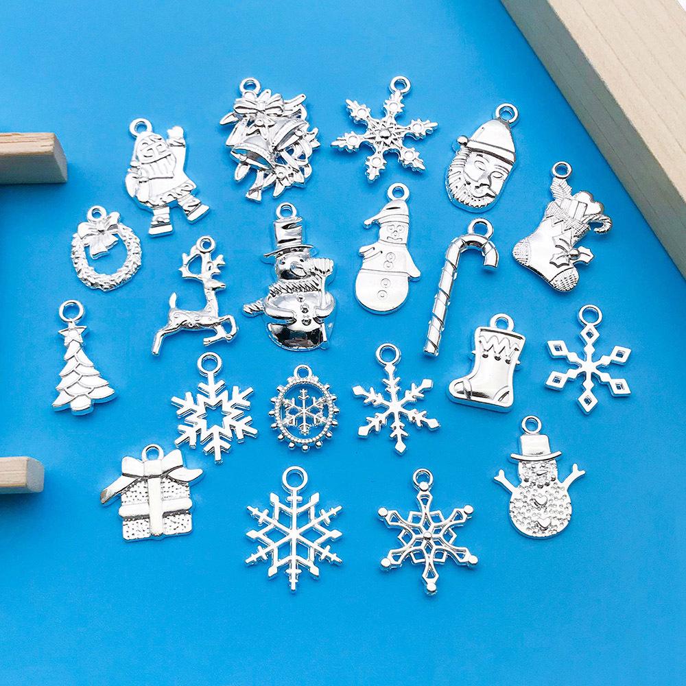 20-Piece Christmas Themed Bracelets: Silver Snowman, Santa Claus, Snowflake Pendants & Beads