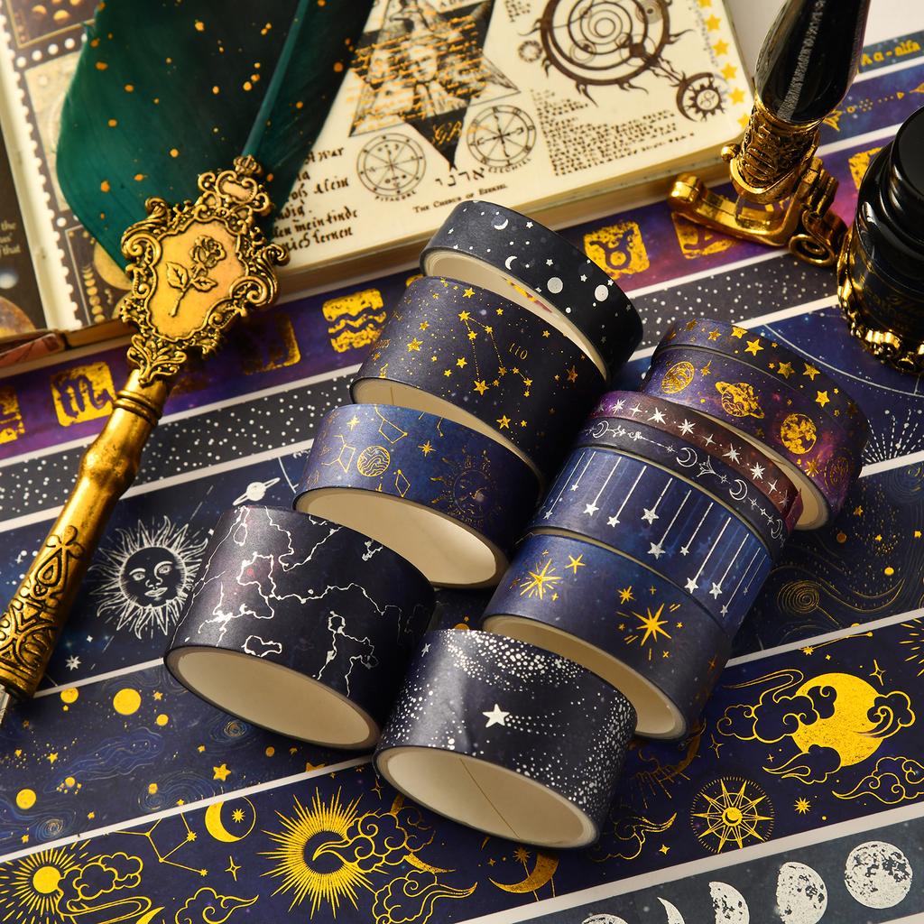 20 Rolls Vast Universe Washi Tape Set Galaxy Star Moon Gold Silver Stamping Adhesive Masking Tapes Decoration Stickers