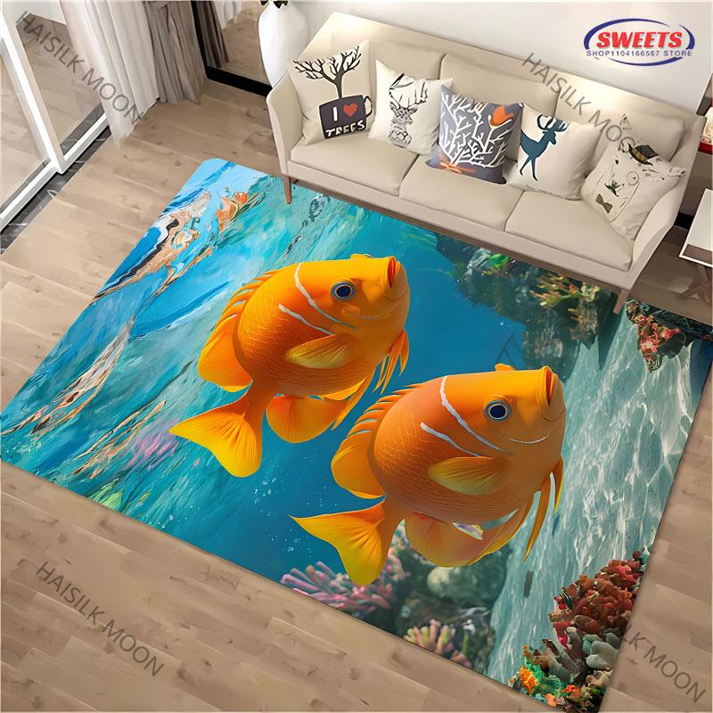 

Multiple Deep Sea Fish Printed Carpet Rugs for Living Rooms Bedrooms, Office Areas, All Season Mat, Marine Fish Lovers Rugs Gift 60x90(23x35in)