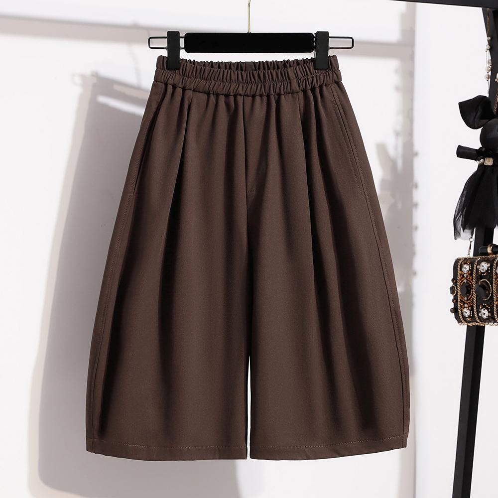 

DIMANAF 2026 Summer Plus Size Women Pants Elastic Waist Solid Oversize Loose Casual Lady Short Pants Cotton 5XL колір темно кави