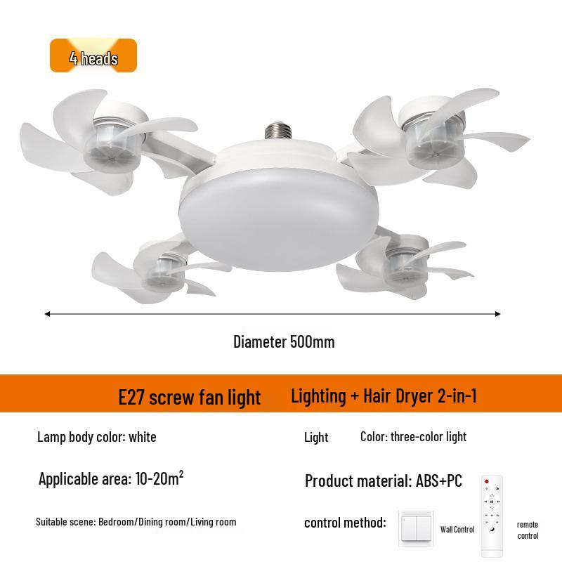 Integrated LED Ceiling Fan Light with E27 Screw for Restaurants and Homes