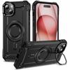 For iPhone 15 Magnetic Case Lens Kickstand PC+TPU Shockproof Phone Cover